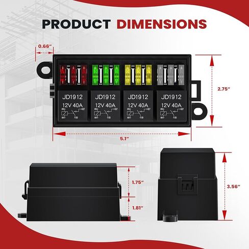 طقم صندوق مرحل ومصهر 12 فولت مع 4 مرحلات JD1912 و12 صمامات شفرة، كتلة توزيع طاقة السيارات مع حزام الأسلاك لشاحنة السيارة RV UTV للطرق الوعرة in Kuwait