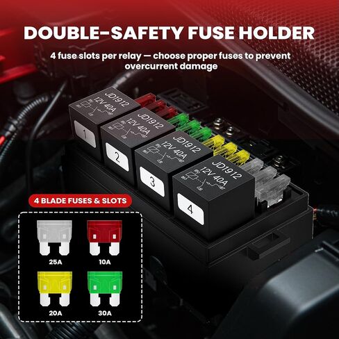 طقم صندوق مرحل ومصهر 12 فولت مع 4 مرحلات JD1912 و12 صمامات شفرة، كتلة توزيع طاقة السيارات مع حزام الأسلاك لشاحنة السيارة RV UTV للطرق الوعرة in Kuwait