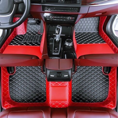 Custom Car Floor mats Suitable for 99% of Cars, Luxury Mats, Waterproof and Anti Slip Mats (Black Red) in Saudi Arabia