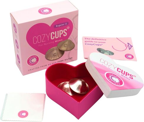 CozyCups™ (1 Pair) – 99.99% Pure Silver Nursing Cups – Hypoallergenic Healing Cups with Enhanced Airflow – Reusable Cure for Breastfeeding Mothers Nipple Soreness & Cracks, 45 mm in Saudi Arabia
