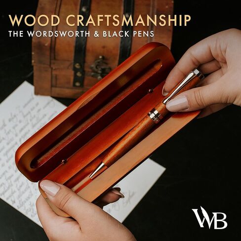 Wordsworth and Black Ballpoint Pen Set - Stunning Luxury Pen Bamboo Rosewood Gold Finish, Refillable, Best Ball Pen for Men & Women, Black Ink Refill, Elegant, Point Pen in Kuwait