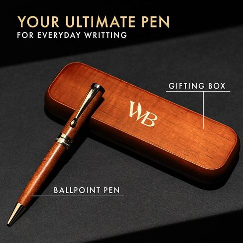 Wordsworth and Black Ballpoint Pen Set - Stunning Luxury Pen Bamboo Rosewood Gold Finish, Refillable, Best Ball Pen for Men & Women, Black Ink Refill, Elegant, Point Pen in Kuwait