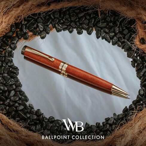 Wordsworth and Black Ballpoint Pen Set - Stunning Luxury Pen Bamboo Rosewood Gold Finish, Refillable, Best Ball Pen for Men & Women, Black Ink Refill, Elegant, Point Pen in Kuwait