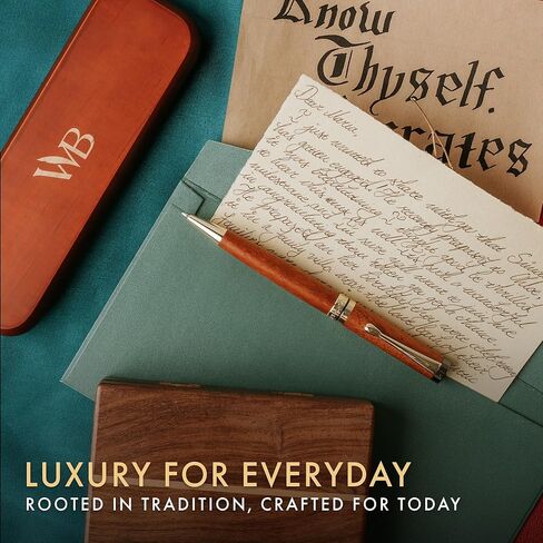 Wordsworth and Black Ballpoint Pen Set - Stunning Luxury Pen Bamboo Rosewood Gold Finish, Refillable, Best Ball Pen for Men & Women, Black Ink Refill, Elegant, Point Pen in Kuwait