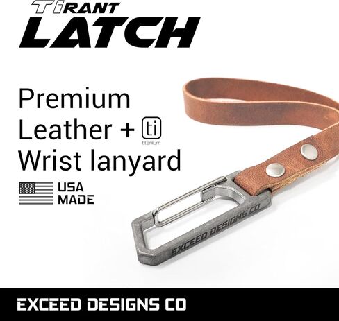 Exceed Designs LATCH 6" Leather + Titanium Carabiner Wrist Lanyard (Heavy Duty GR5 Ti + USA MADE Real Leather) Keys Keychain in Saudi Arabia