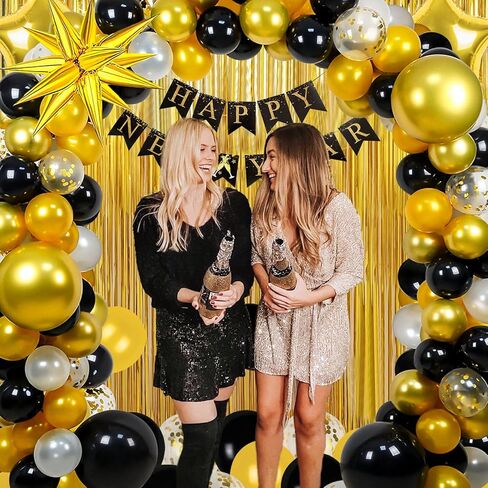 2026 Happy New Year Balloon Arch Garland Kit, 18" 10" Black Gold Balloons Happy New Year Banner Large Size 2026 Balloons for New Years Decorations 2026 New Years Eve Party Supplies 2026 in Saudi Arabia