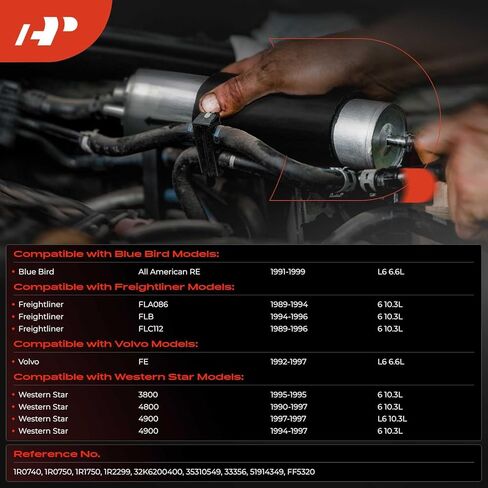 A-Premium Fuel Filter Compatible with Volvo FE & Blue Bird All American RE & Freightliner FLA086, FLB, FLC112 & Western Star 3800, 4800, 4900, 1989-1999, 6.6L 10.3L in Saudi Arabia