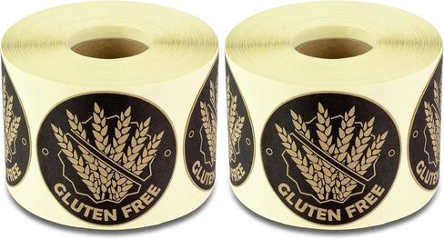 Gluten Free Stickers - 2" Golden Brown Round Circle Stickers - Allergen Warning Sticker, Wedding Meal Stickers, Allergy Warning Labels - BPA Free Self-Adhesive [300 Labels/Roll, 1 Roll=300 Labels] in Saudi Arabia