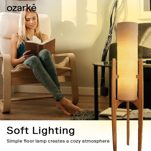 Ozarke Zen Modern Floor Lamp - Fabric Shade & Wood Frame Mid-Century 44 Inch Standing Corner Light for Bedroom, Living Room & Home Decor - E26 Bulb Warm 3000K (Natural Wood) in Saudi Arabia