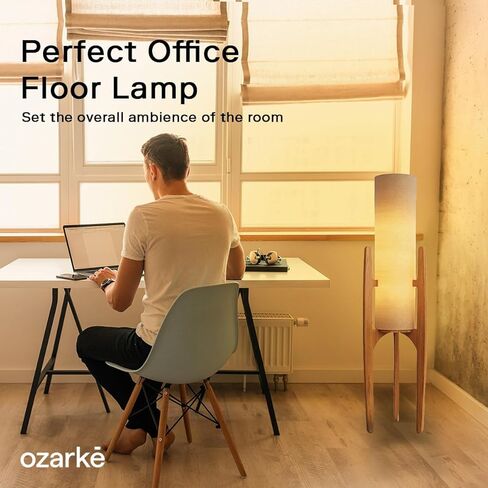 Ozarke Zen Modern Floor Lamp - Fabric Shade & Wood Frame Mid-Century 44 Inch Standing Corner Light for Bedroom, Living Room & Home Decor - E26 Bulb Warm 3000K (Natural Wood) in Saudi Arabia