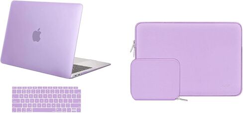 MOSISO Compatible with MacBook Air 13 inch Case 2018-2020 Rlease A2337 M1 A2179 A1932, Plastic Hard Shell Case&Neoprene Sleeve Bag with Small Case&Keyboard Cover, Light Purple in Saudi Arabia