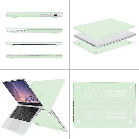 حافظة MOSISO متوافقة مع جهاز MacBook Pro مقاس 14 بوصة إصدار 2021 2022 A2442 M1، حقيبة متعددة الوظائف وغطاء صلب من البلاستيك وغطاء حماية للوحة المفاتيح وشاشة وحقيبة تخزين، أخضر المن in Saudi Arabia