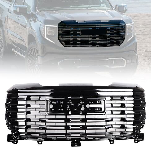 w/o Camera Hole Chrome Grille Set 2pcs Compatible with 2022-2025 GMC Sierra 1500 Denali Front Bumper Grille & Upper Grill 84878064 84878065 in Kuwait