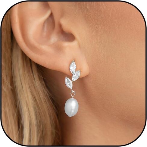 Pearl Drop Earrings for Women Gold Cubic Zirconia Pearl Earrings for Bridesmaid Wedding Jewelry Gift Brides Bridal Jewelry for Wedding Mother of the Bride in Saudi Arabia