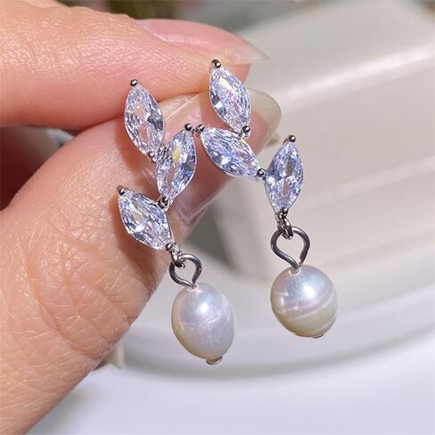 Pearl Drop Earrings for Women Gold Cubic Zirconia Pearl Earrings for Bridesmaid Wedding Jewelry Gift Brides Bridal Jewelry for Wedding Mother of the Bride in Saudi Arabia
