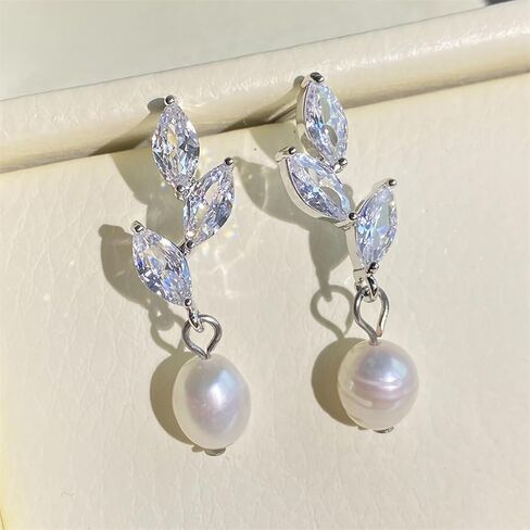 Pearl Drop Earrings for Women Gold Cubic Zirconia Pearl Earrings for Bridesmaid Wedding Jewelry Gift Brides Bridal Jewelry for Wedding Mother of the Bride in Saudi Arabia