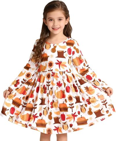 Halloween Christmas Toddler Girls Dress Pumpkin Spider Ghost Print Dresses Long Sleeve 2-8Y in Saudi Arabia