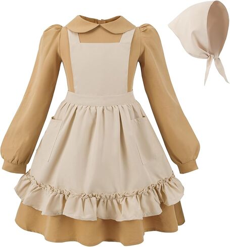 LTAKK Pioneer Dress Girls Colonial Costume Prairie Pilgrim Girl Dresses with Pinafore and Headscarf in Saudi Arabia