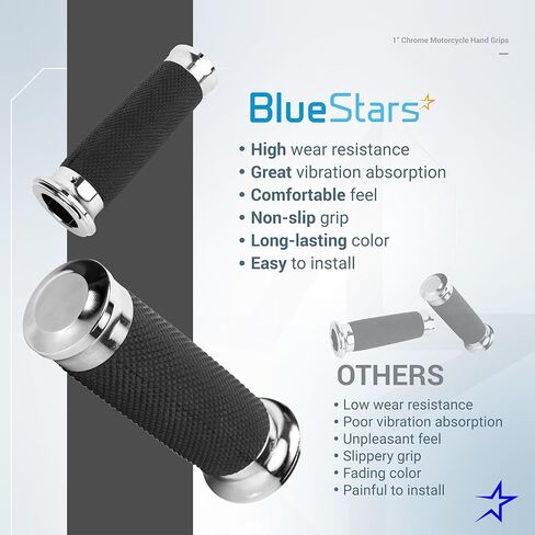 BlueStars 1" Chrome Motorcycle Hand Grips – Compatible with Harley Sportster Softail – Nonslip Comfortable Durable Rubber in Saudi Arabia