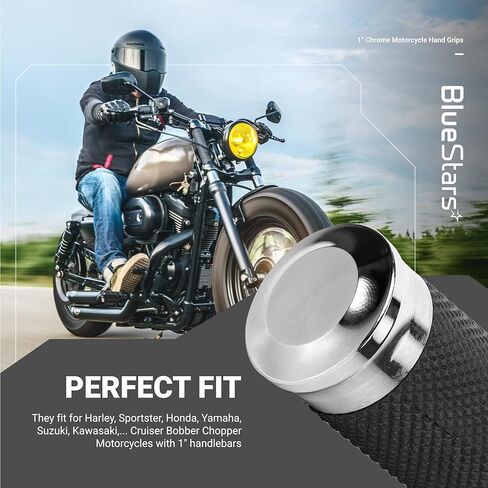BlueStars 1" Chrome Motorcycle Hand Grips – Compatible with Harley Sportster Softail – Nonslip Comfortable Durable Rubber in Saudi Arabia
