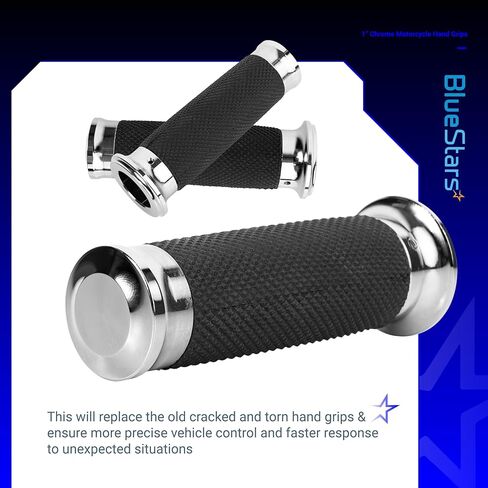 BlueStars 1" Chrome Motorcycle Hand Grips – Compatible with Harley Sportster Softail – Nonslip Comfortable Durable Rubber in Saudi Arabia