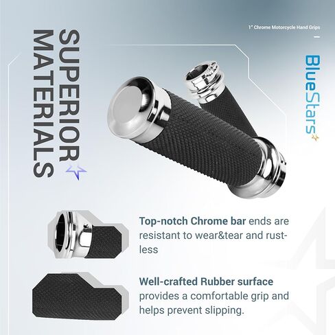 BlueStars 1" Chrome Motorcycle Hand Grips – Compatible with Harley Sportster Softail – Nonslip Comfortable Durable Rubber in Saudi Arabia