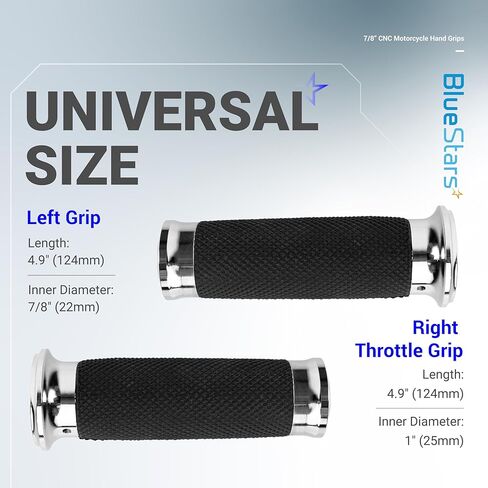 BlueStars 1" Chrome Motorcycle Hand Grips – Compatible with Harley Sportster Softail – Nonslip Comfortable Durable Rubber in Saudi Arabia