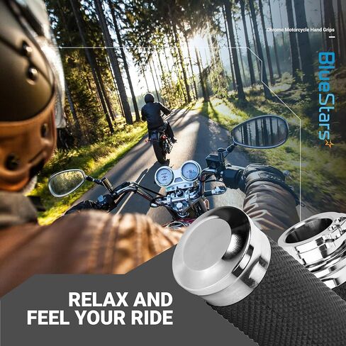 BlueStars 1" Chrome Motorcycle Hand Grips – Compatible with Harley Sportster Softail – Nonslip Comfortable Durable Rubber in Saudi Arabia