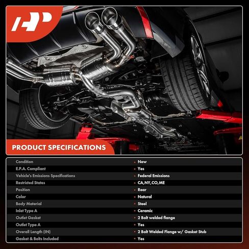 مجموعة المحول الحفاز الخلفي A-Premium متوافقة مباشرة مع Toyota Tacoma 1999 2.4L, Tacoma 2000-2004 2.4L 2.7L, E.P.A. متوافق in Saudi Arabia
