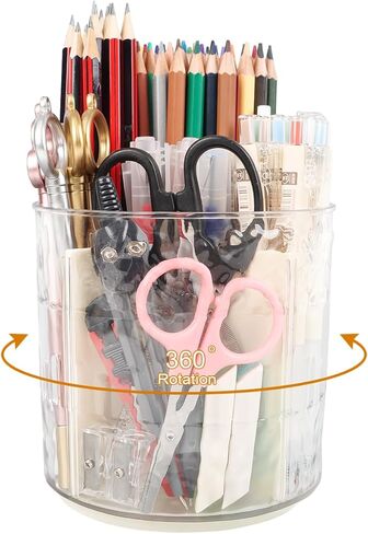 360 Rotating Desk Organizer, Premium Transperent Pen Holder for Desk, Cut Desk Accessories & Workspace Organizers for Office, School, Home, Art(Transparent White) in Saudi Arabia