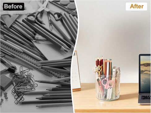 360 Rotating Desk Organizer, Premium Transperent Pen Holder for Desk, Cut Desk Accessories & Workspace Organizers for Office, School, Home, Art(Transparent White) in Saudi Arabia