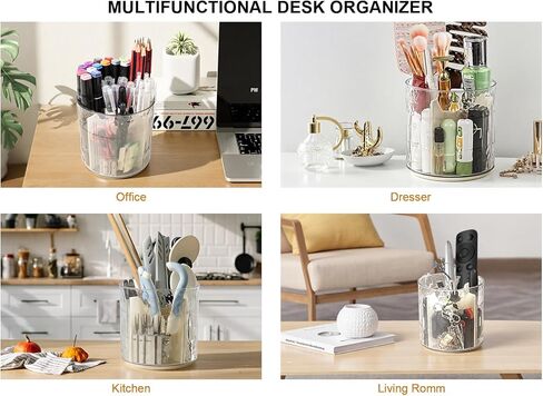 360 Rotating Desk Organizer, Premium Transperent Pen Holder for Desk, Cut Desk Accessories & Workspace Organizers for Office, School, Home, Art(Transparent White) in Saudi Arabia