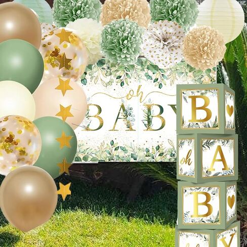 Sage Green Baby Shower Decorations Gender Neutral Baby Shower Decorations Welcome Baby Banner Sage Green Balloons Paper Lanterns Pom Tablecloth Neutral Gender Reveal Birthday Party Supplies in Saudi Arabia