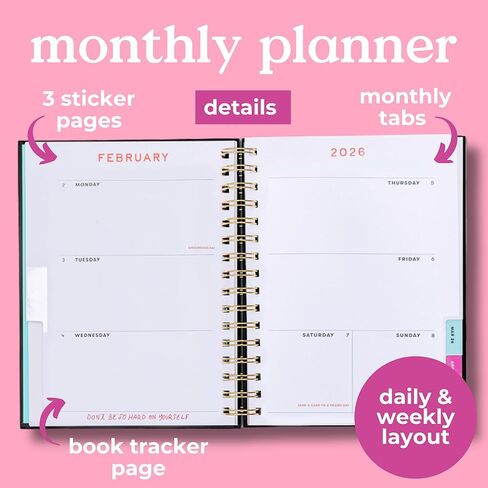 ban.do 12-Month Medium Daily and Weekly Planner Dated January 2026 - December 2026, Hard Cover Self Care Journal, Spiral Agenda with Monthly Calendar, Stickers, Art & Bonus Pages (Thrilled to Be Here) in Saudi Arabia