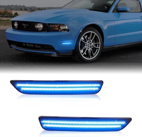 Dynamic Front Side Marker Lights Compatible With 2010-2014 Ford Mustang Assembly, Side Bumper Marker Reflectors Lamp, Dual Rows Driver & Passenger Side Bumper Blue Lights, Smoked Lens 2PCS in Kuwait