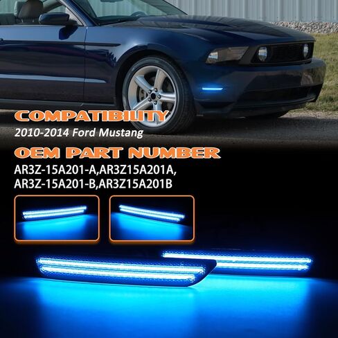Dynamic Front Side Marker Lights Compatible With 2010-2014 Ford Mustang Assembly, Side Bumper Marker Reflectors Lamp, Dual Rows Driver & Passenger Side Bumper Blue Lights, Smoked Lens 2PCS in Kuwait