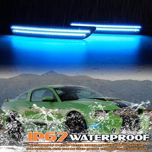 Dynamic Front Side Marker Lights Compatible With 2010-2014 Ford Mustang Assembly, Side Bumper Marker Reflectors Lamp, Dual Rows Driver & Passenger Side Bumper Blue Lights, Smoked Lens 2PCS in Kuwait