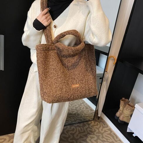 Fashion Plain Crossbody Bag Plush Casual Tote Bag Laptop Bag Shoulder Bag Handbag Travel Daypacks in Saudi Arabia