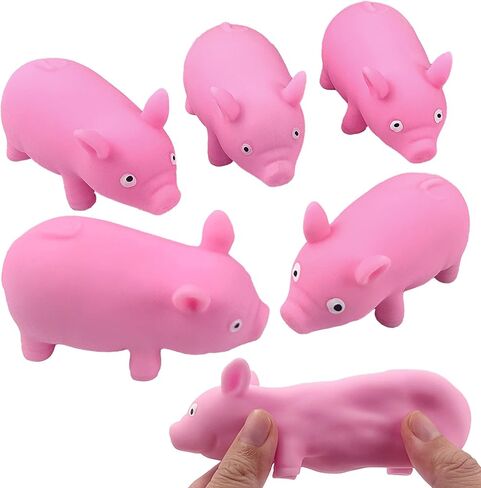 6 Pack Pink Pig Squishy Toys，Large Cute Ultra Soft Kitty Squeeze Fidget Toys for Stress Relief ,Kawaii Squishies Sticky Animal Toys for Adults Kids,Decompression Sensory Balls Toys for Autism in Kuwait
