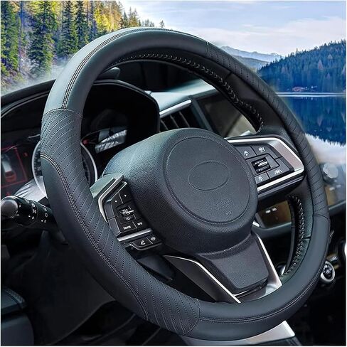 Car Steering Wheel Cover, Sporty Style Soft Grip Vehicle Steering Wheel Protector with Anti-Slip Lining, Comfortable Automotive Interior Decorative, Universal Fit (Black Grey) in Saudi Arabia