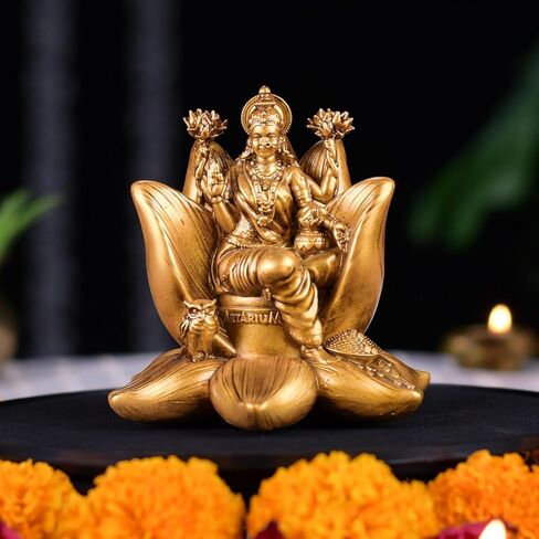 Lakshmi Statue Figurine Seated Lakshmi Murti Laxmi Idol for Goddess of Wealth, Fortune, Wisdom & Prosperity Sculpture Home Office Mandir Pooja Item Diwali Gifts & Decoration for Home Decor in Saudi Arabia