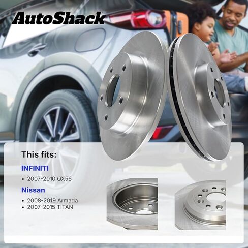 استبدال دوارات الفرامل الأمامية والخلفية المحفورة والمشقوقة من AutoShack لـ 2007-2015 Nissan TITAN 2007-2015 2017-2019 Armada 2007-2010 INFINITI QX56 4WD AWD RWD E-Coated 4-PC Set ShadowGuard in Saudi Arabia