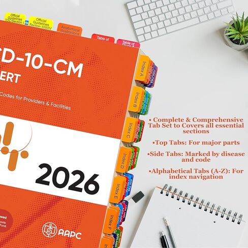 علامات تبويب الفهرس لإصدار AAPC ICD-10-CM Expert 2023/2024 كتاب الرموز الرسمي الكامل، 72 علامة تبويب مغلفة مرمزة بالألوان مع إرشادات، 50 إرشادات ترميز ICD-10، علامات تبويب 22 علامة تبويب فارغة، الكتاب غير متضمن in Kuwait