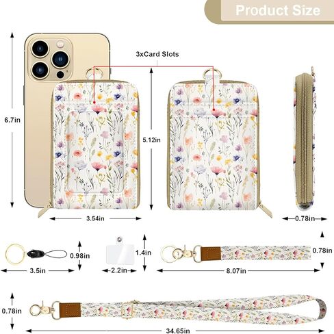 محفظة من جلد البولي يوريثان مع حامل شارة الهوية مع جيب بسحاب واحد و3 فتحات للبطاقات وحزام معصم على شكل سلسلة مفاتيح للهاتف، وحجب RFID، للأعمال المكتبية والمدرسة والشمس والقمر in Kuwait