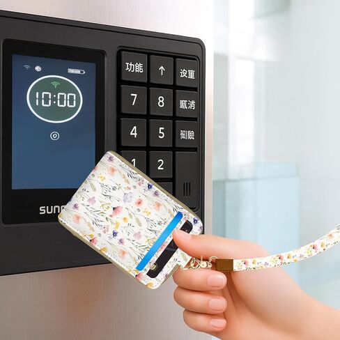 محفظة من جلد البولي يوريثان مع حامل شارة الهوية مع جيب بسحاب واحد و3 فتحات للبطاقات وحزام معصم على شكل سلسلة مفاتيح للهاتف، وحجب RFID، للأعمال المكتبية والمدرسة والشمس والقمر in Kuwait