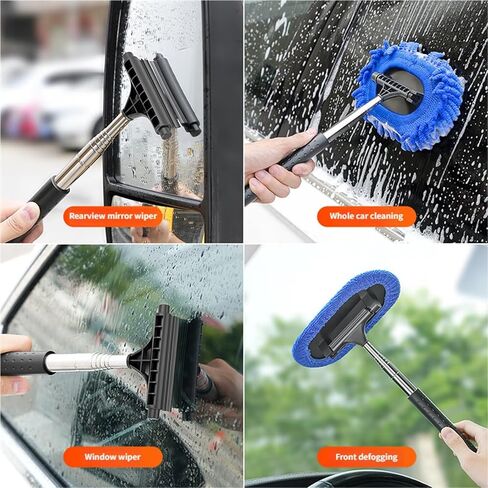 Car Windshield Cleaning Tool, 3 in 1 Windshield Cleaner Tool with 2 Washable and Reusable Microfiber Pads and Extendable Handle, for Auto Glass Wiper in Saudi Arabia