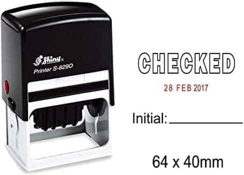 Self Inking Shiny Date Stamp with Checked & Initial Text Ofiice Stationery Rubber Stamper S-829D in Saudi Arabia