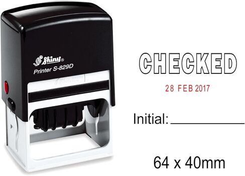 Self Inking Shiny Date Stamp with Checked & Initial Text Ofiice Stationery Rubber Stamper S-829D in Saudi Arabia