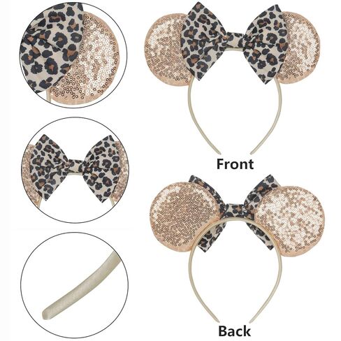 Maleficent Horns Ears Headband - 2 Pcs Sequin Bow Mouse Ears Headband for Women and Girls, Suitable for Variety Holiday Party Favors and Cosplay Role Play in Kuwait