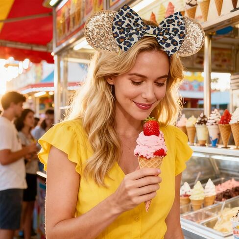 Maleficent Horns Ears Headband - 2 Pcs Sequin Bow Mouse Ears Headband for Women and Girls, Suitable for Variety Holiday Party Favors and Cosplay Role Play in Kuwait